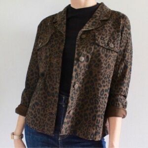 Sanctuary Animal Print Jacket Cheetah Collared Long Sleeve Button Up Pockets M